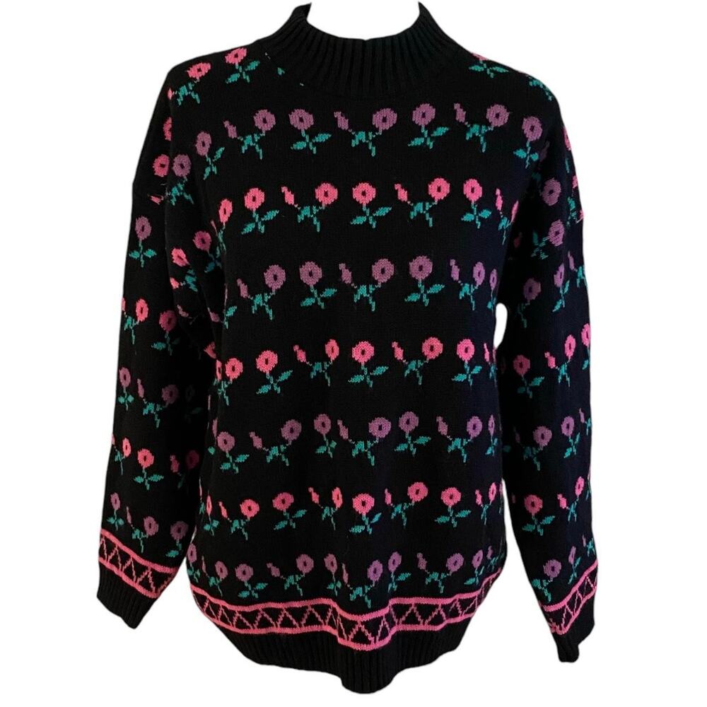 Vintage Size L Allover Floral Print Mock Neck Sweater Jumper